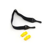 Black sports strap with adjustable ends and two yellow plastic connectors