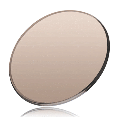 Round photochromic lens with dark edge, beige tint