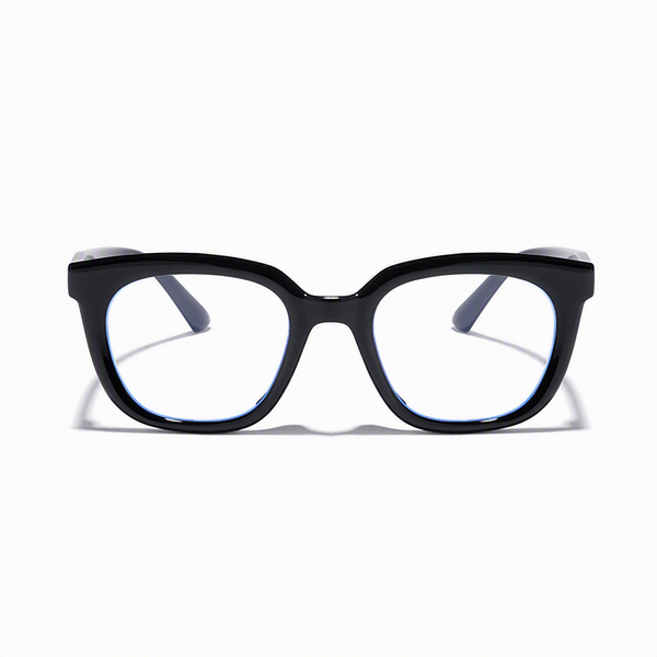 Eyeglass frames, black full-rim design with curved temples