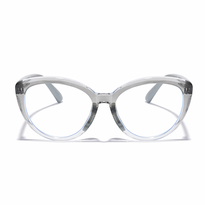 Silver full-rim eyeglasses with clear lenses, front view.