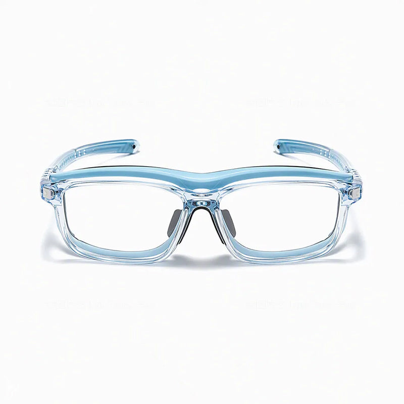 Clear blue safety glasses with transparent frame and clear lenses.