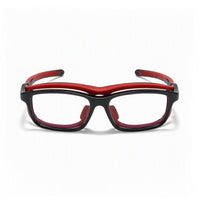 Sport sunglasses frame, black with red front and dark lenses