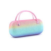 Pink-to-blue gradient iridescent carry pouch with two top handles and grommets