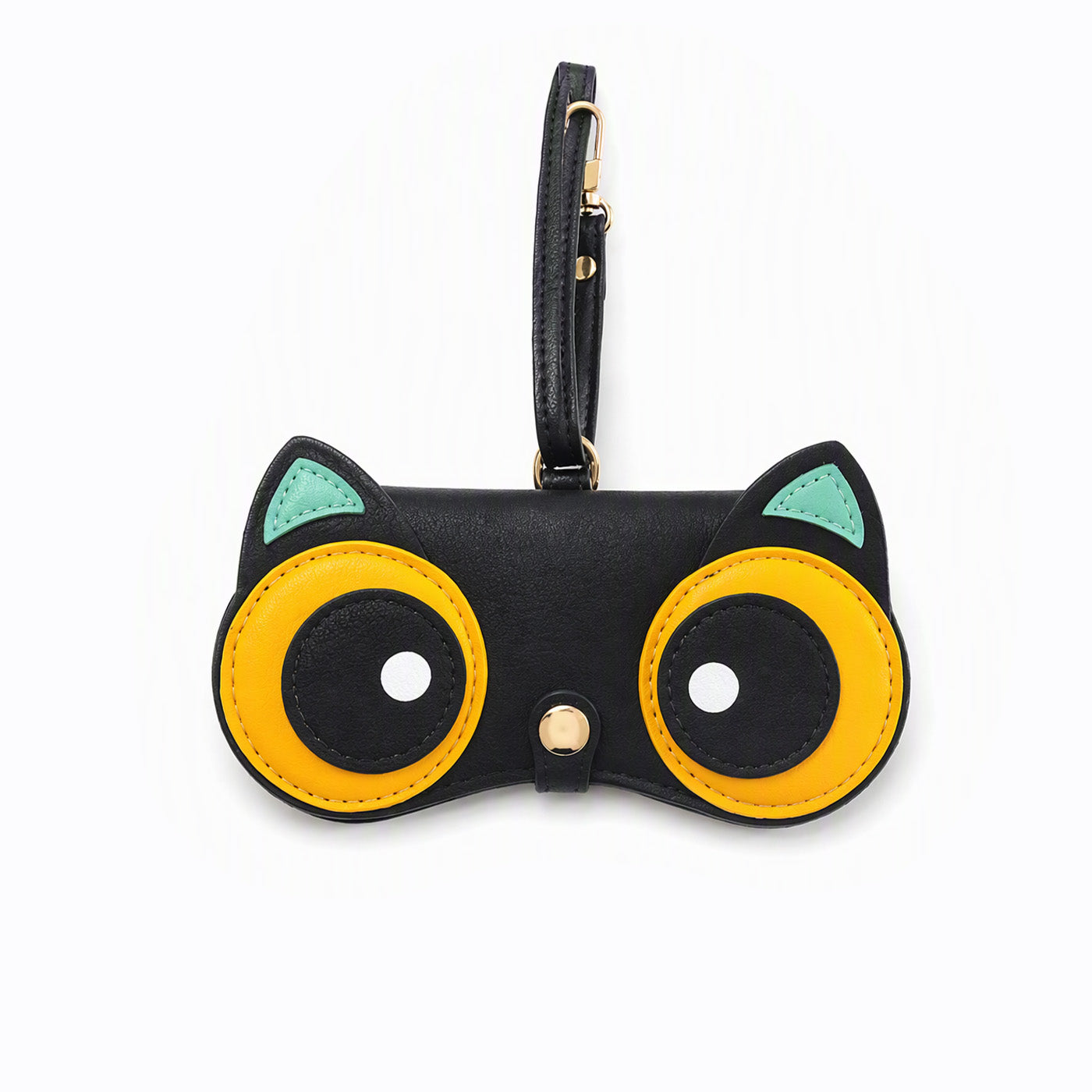 Kip-Clip pouch, black with yellow-and-mint eye patches and gold clasp strap
