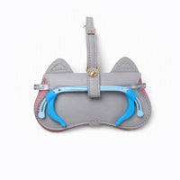 Gray clip-on pouch with blue interior bar and gray strap, pink side trim