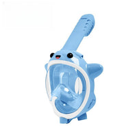 Blue snorkel mask toy with clear face shield and round goggles