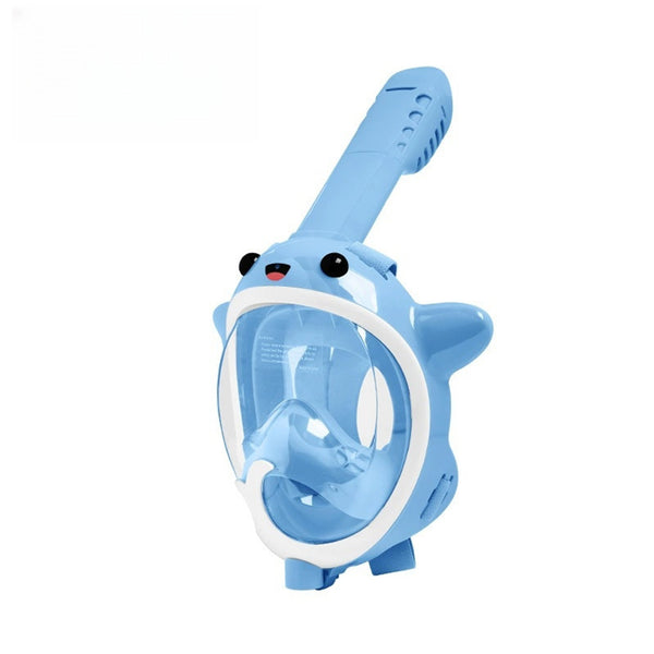 Blue snorkel mask toy with clear face shield and round goggles