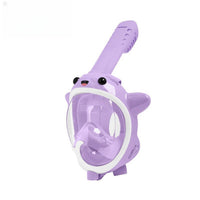 Purple snorkel mask toy with clear face shield and round goggles