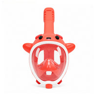 Red snorkel mask toy with clear panoramic lens and snorkel tube