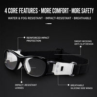 Jasper safety goggles with black frame and clear impact-resistant lenses