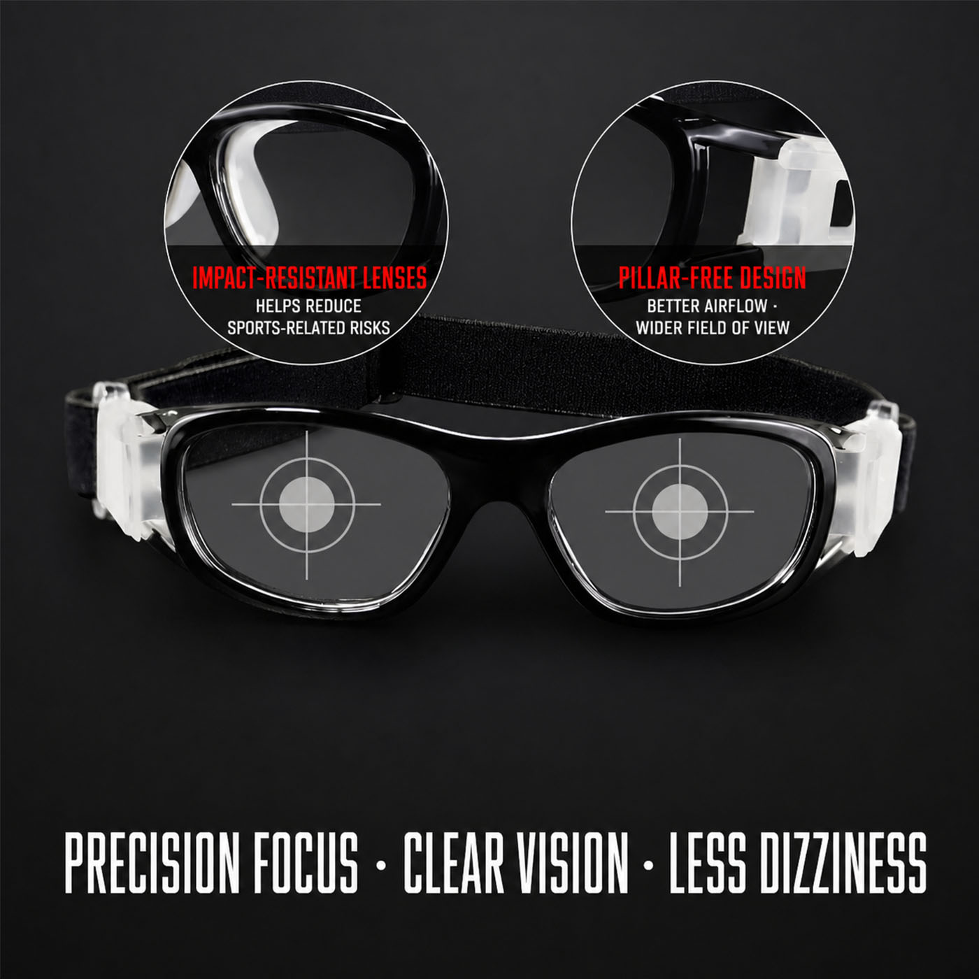 Jasper safety goggles front view with black frame and clear lenses