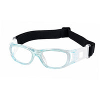 Jasper safety goggles with light blue frame and clear lenses, black head strap