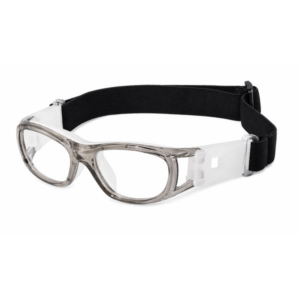 Jasper safety goggles with clear gray frame and clear lenses, black head strap