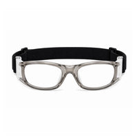 Transparent-frame safety goggles with black head strap