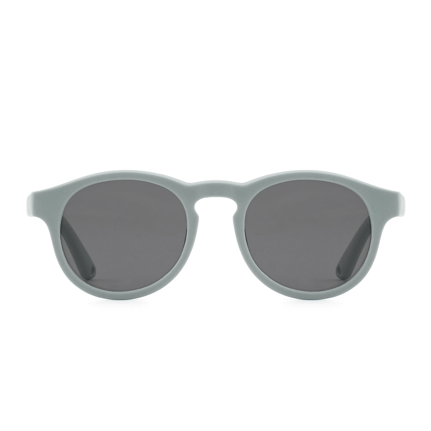 Sunglasses with light mint frames and dark tinted oval lenses