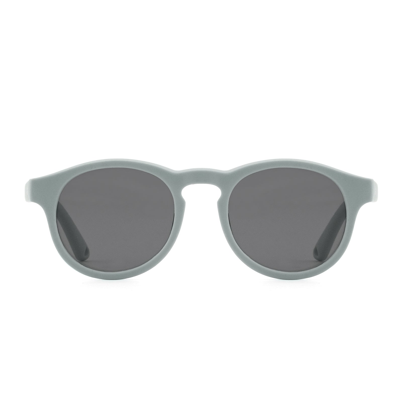 Sunglasses with light mint frames and dark tinted oval lenses
