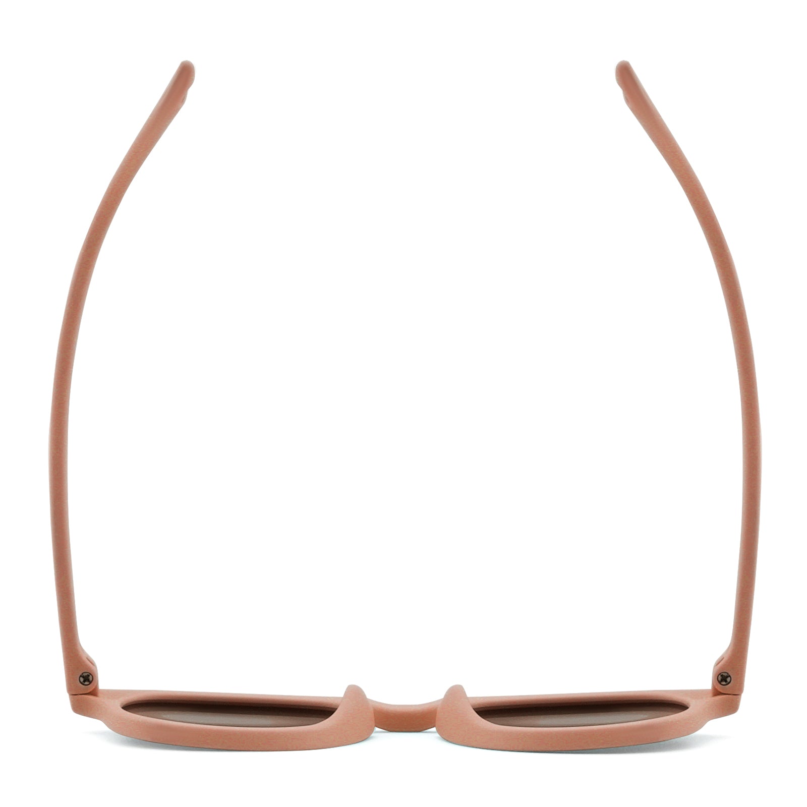 Round sunglasses with light brown frame and dark lenses, back view