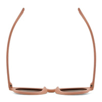 Round sunglasses with light brown frame and dark lenses, back view