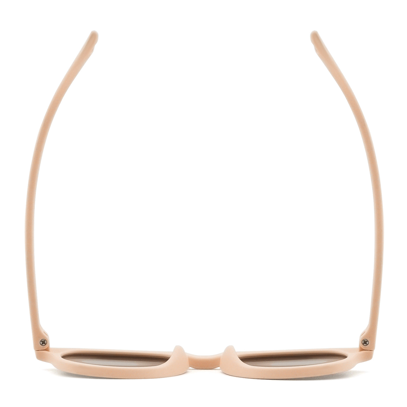 Beige kids sunglasses back view with dark lower lenses and flexible bridge