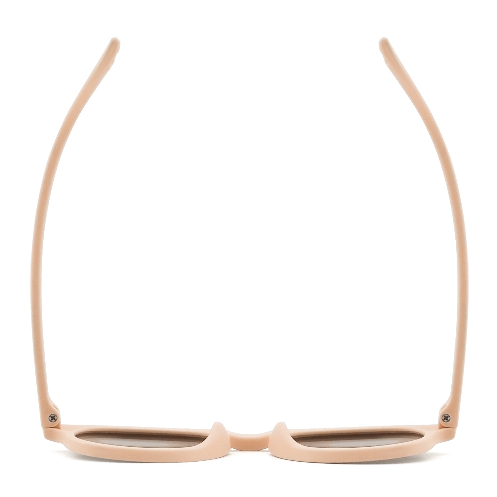 Beige kids sunglasses back view with dark lower lenses and flexible bridge