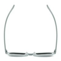 Light mint sunglasses frame with curved temples and hinge details
