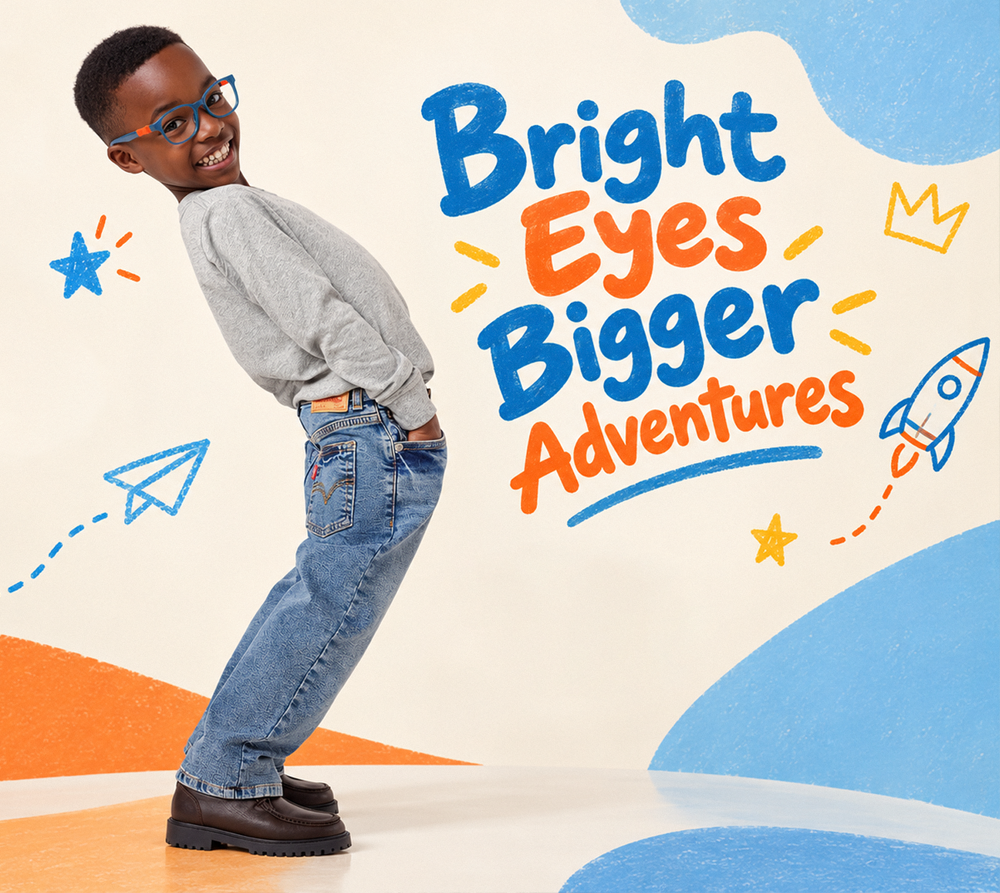 Two children wearing EyeBuddy glasses