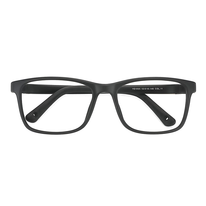 Blake eyeglass frames, black rectangular style with clear lenses (front view)