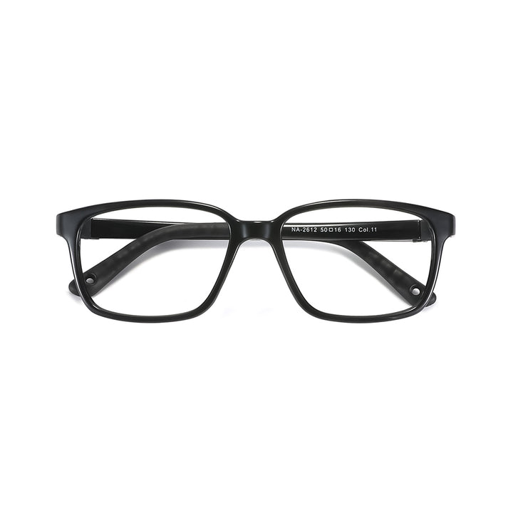 Brix black rectangular eyeglasses with clear lenses and full-rim frame