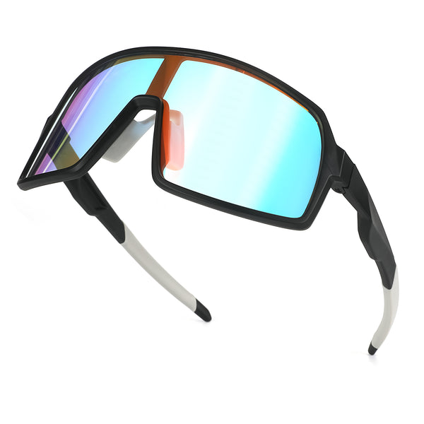 22712 sports goggles, black frame with white arms and blue mirror-tinted lens