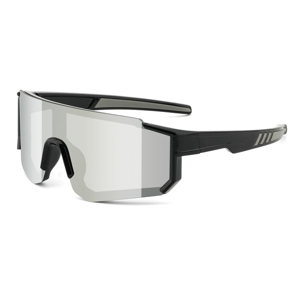 Sprinter sport sunglasses with black frame and light gray mirrored lens