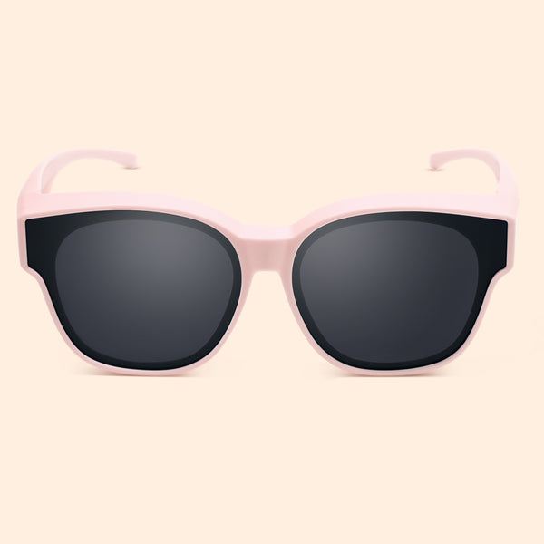 Kids sunglasses with pink frame and dark lenses, cat-eye shape