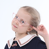 Clear purple rounded eyeglasses with bow detail at temple, worn with navy sailor collar