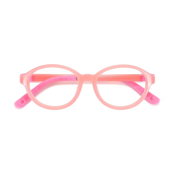 Kids round eyeglasses with light pink frame and pink temple tips
