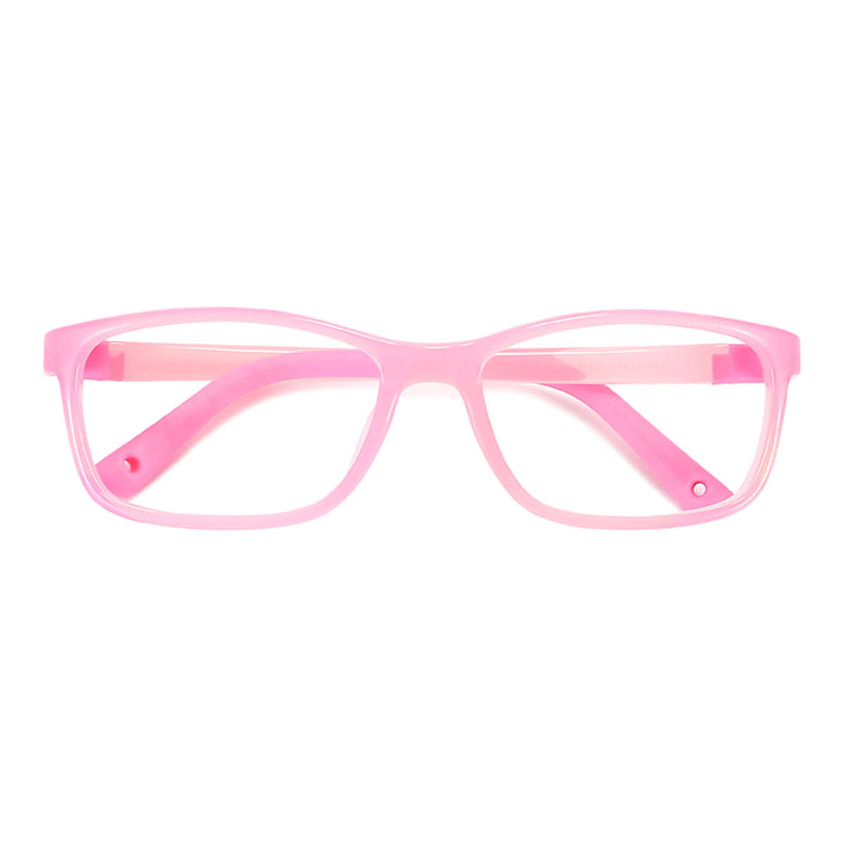 Pink full-rim eyeglasses frame with clear pink side details